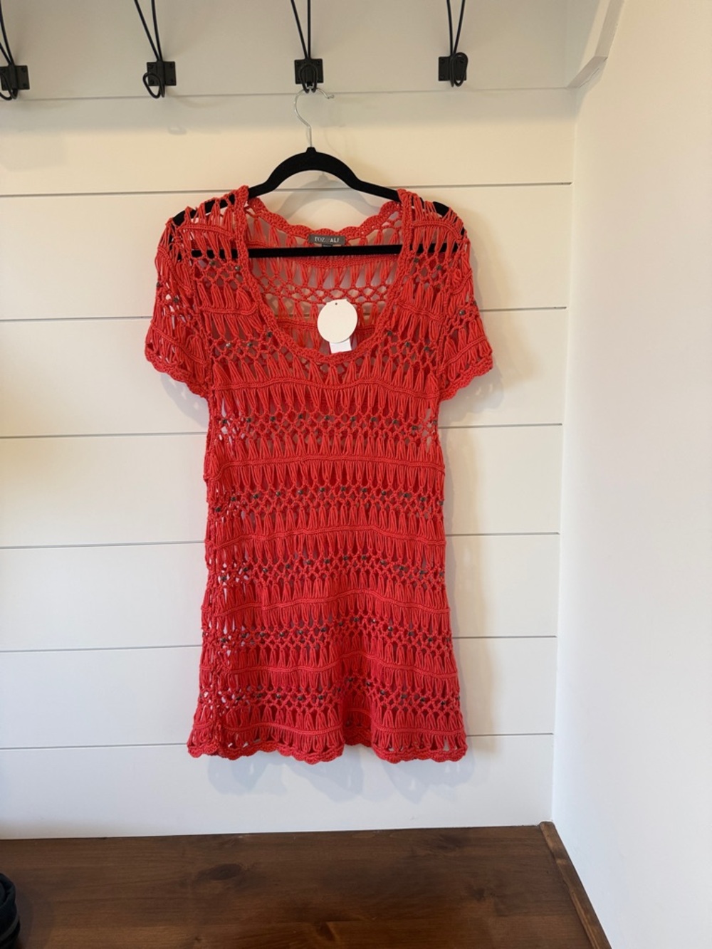 Roz & Ali NWT Coral Crochet V-Neck Mini Dress or Swim Cover Up 1X